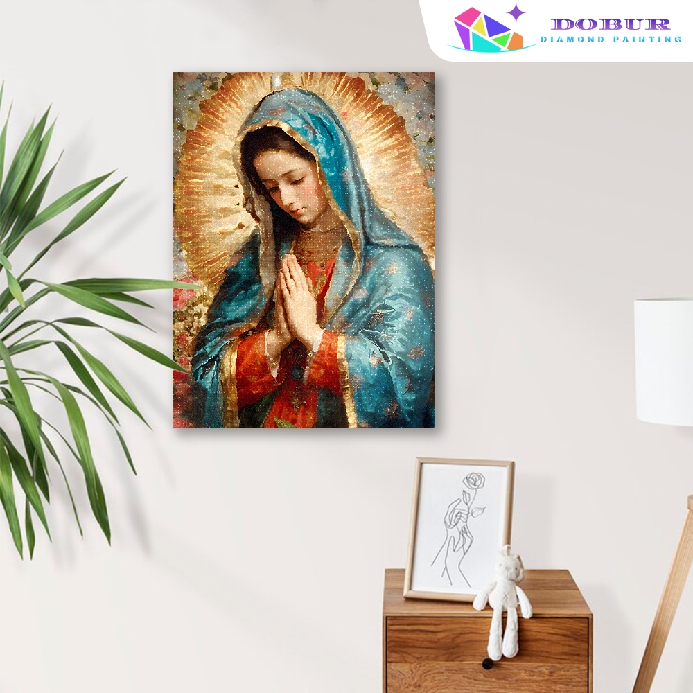 DOBUR | Conjunto  Pintura Com Diamante Virgem Maria 5D DIY Round/Square Full Drill  Artesanato Decoração Parede Doméstic
