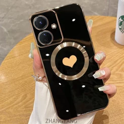 Estojo Para Telefone OPPO reno 11f 5G TPU De silicone Galvanizado Com Simples Macio De Sucção Magnética E Lente anti-Que
