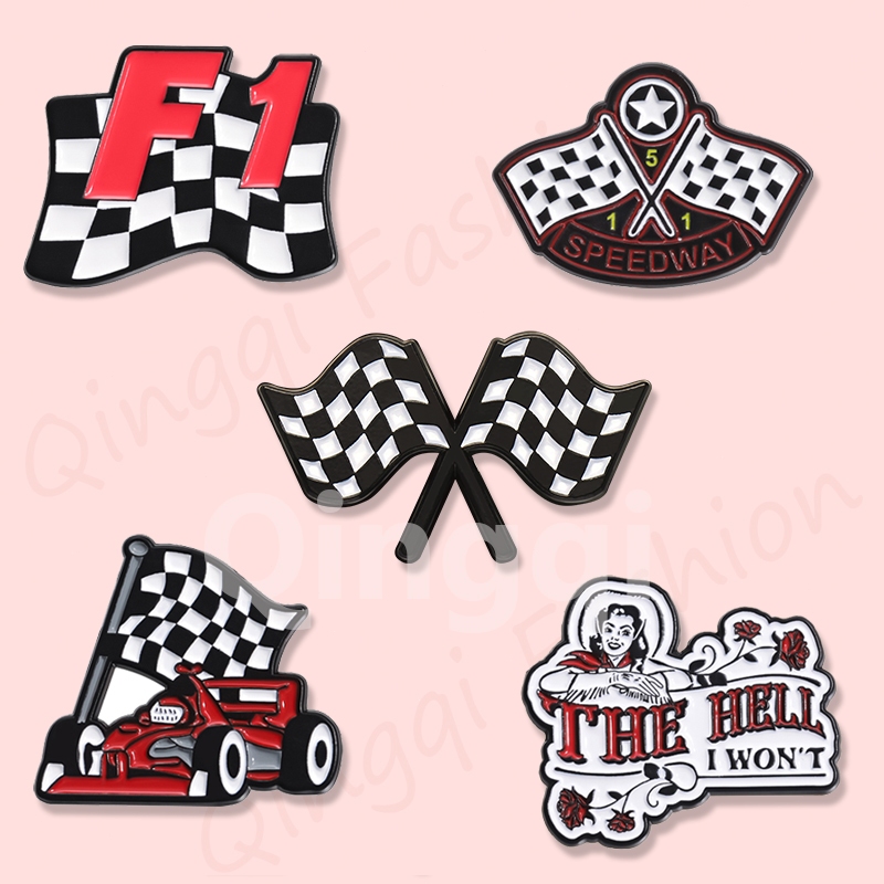 Fórmula Corrida F1 Broche De Bandeira Chequered Pins Carro Campeão De Broches Brochura Raceway Acessórios Presentes Para Amigos