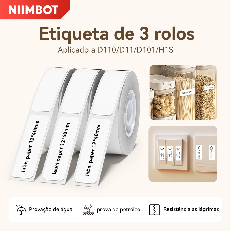 【 3 Rolos 】 Niimbot D11/D110/D101 Papel De Rótulo Branco Adesivo À Prova D'água em Oferta na Shopee
