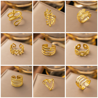 Anel De Aço Inoxidável Simples Titânio Hip Hop Feminino Popular 18K Folheado A Ouro Aberto Ajustável Colorfast Ring em Oferta na Shopee