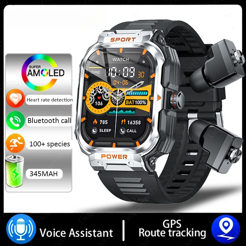 Gt555 Smartwatch Relógio Inteligente Com Earbuds 2 Em 1 Rastreador De Atividade À Prova D'água Combo Monitoramento Da