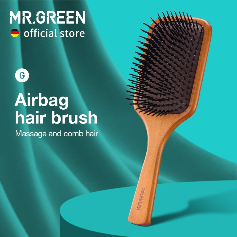 Escova Anti-Estática Para Cabelos MR.GREEN Compridos Natural Maple Wide Board Massage Scalp Comb Air Cushion Cacheados Ambas Mulheres Homens em Oferta na Shopee