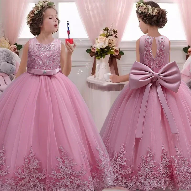 Vestido De Menina De 4-12 Anos De Idade Princesa Sem Mangas Moda Bordado Fofo Anfitrião