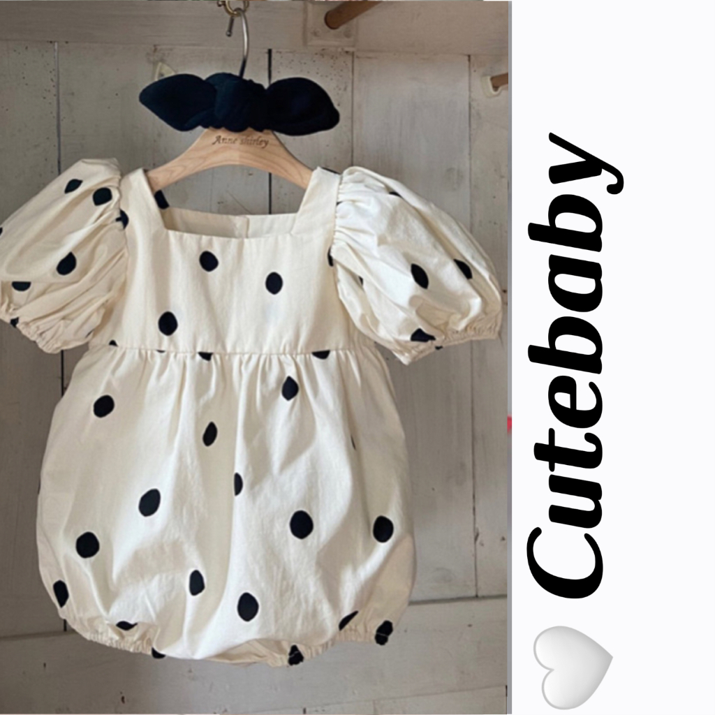 Macacão De Manga Curta Com Terça-Feira + Laço Para A Cabeça De Bolinhas Estampa Doce Estilo Verão Roupas em Oferta na Shopee