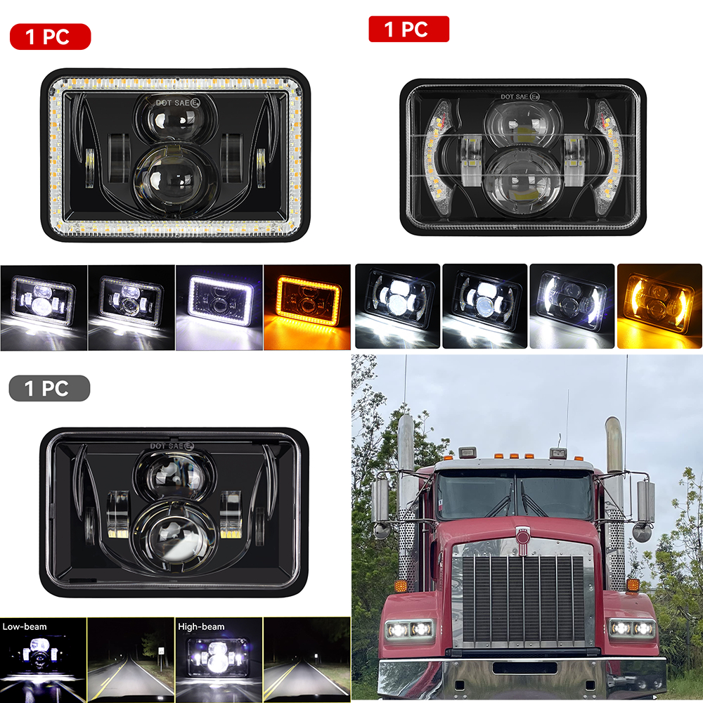 Faróis Quadrados DRL 4x6 " LED Para Caminhão Fora De Estrada Trator 4WD ATV UTE