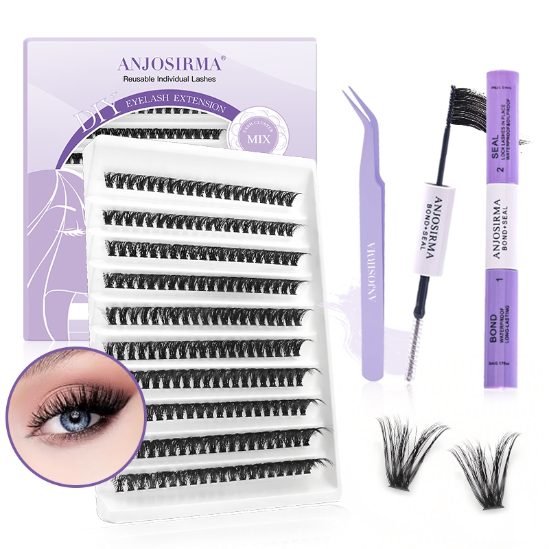 ANJOSIRMA 200Bundles Conjunto De Pestanas Individuais Com Cola 30D Extensão De Mink Volume 30D Cluster Faux Eyelashes