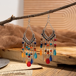 Brincos Geométricos Vintage Long Crystal Geometric Para Mulheres Boho Silver Cor Oca Tassel Bijoux Femme Acessórios em Oferta na Shopee