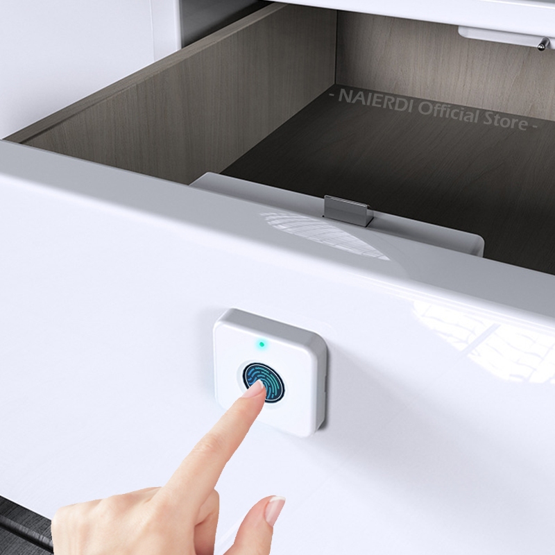 NAIERDI Fechadura Biométrica Branca 30x30mm para Gaveta Inteligente Anti-Furto Sem Chave