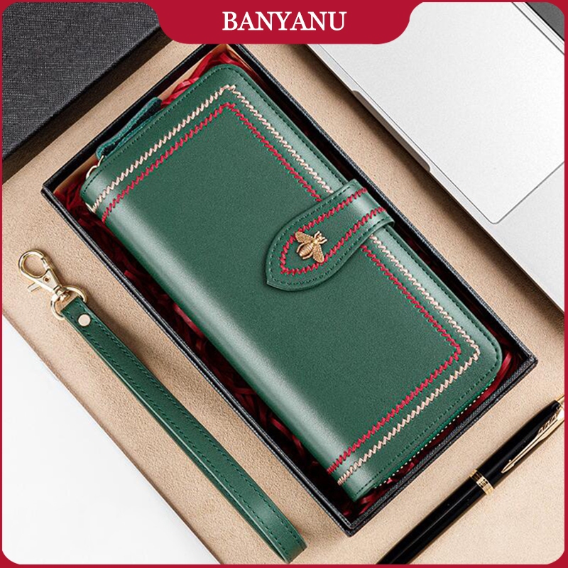 BANYANU Carteira Original De Couro Mulher Anti RFID Bolsa Longa Presentes De Grande Capacidade Porta-Cartões De Senhora De Embreagem em Oferta na Shopee