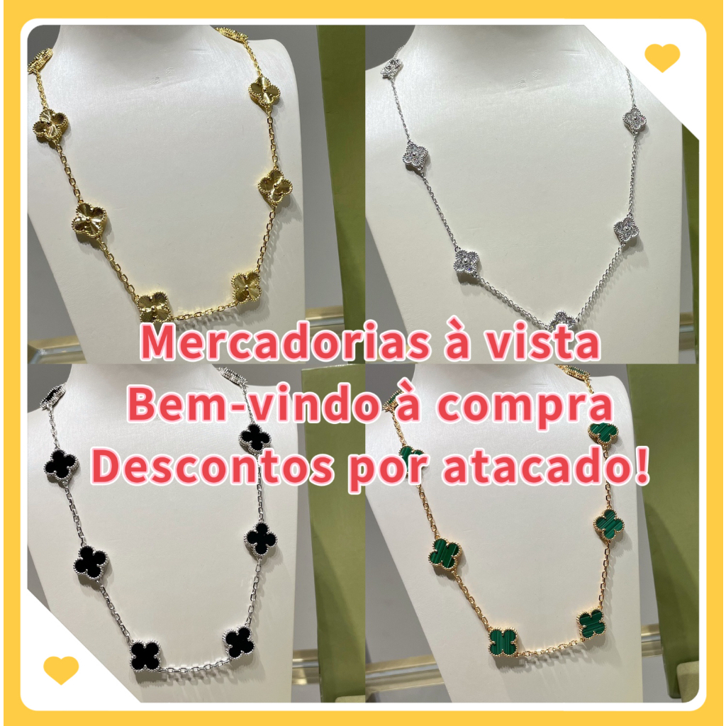 Jóias Van Jewelry Designer Jóias Jóias Quatro Folhas Trevo Dez Flores Colar de Concha de Ágata Corrente de Suéter a Laser Diamante