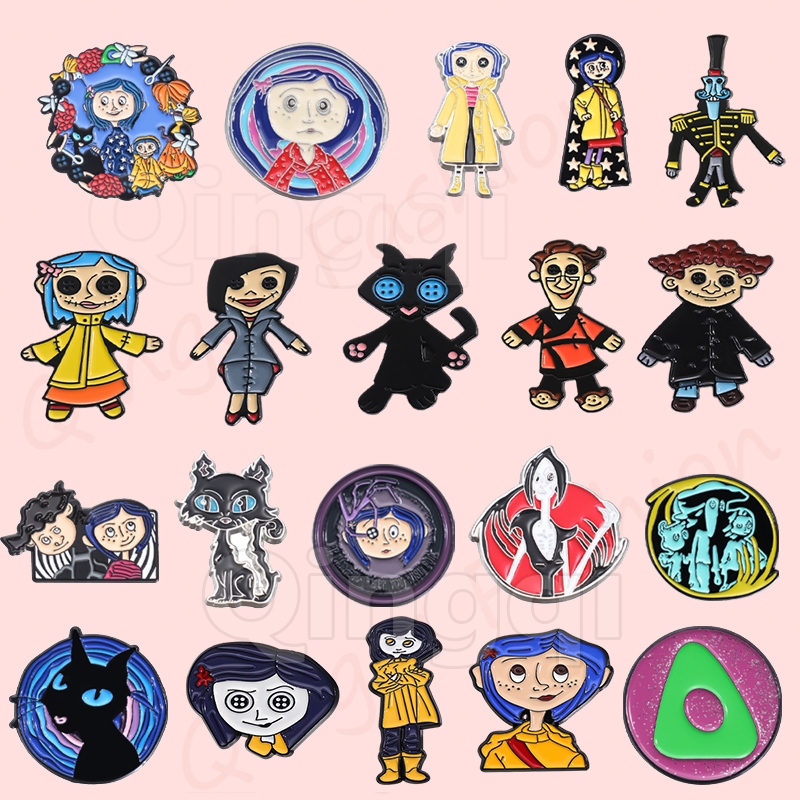 Hallowmas Horror Movies Coraline Brooch Pins Cartoon Doll Metal Badges Mochila Acessórios De Roupas Presentes Para Amigos
