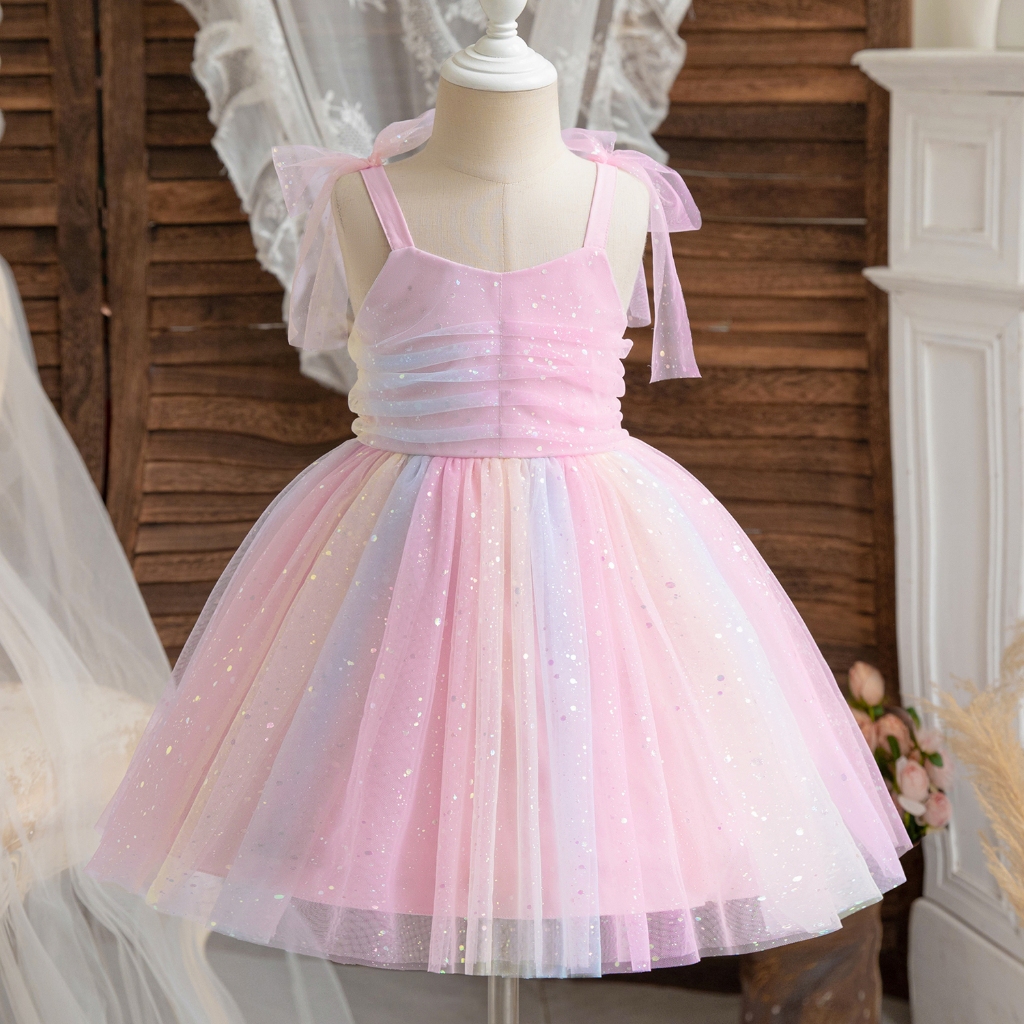 Vestido De Menina Chiffon Tulle Floral Bordado Festa De Aniversário Princesa Baby Girl Sling Botão Sem Mangas Tutu em Oferta na Shopee
