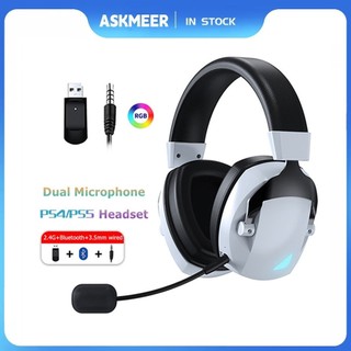 Fone De Ouvido Para Jogos Sem Fio Com Microfone 2.4G USB Dongle + Bluetooth + 3.5mm PC Gamer PS4 PS5 Phone Laptop