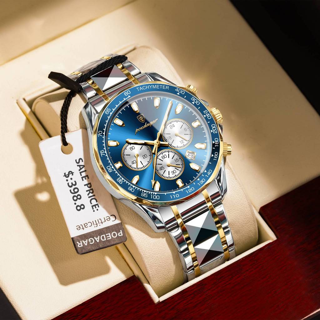 POEDAGAR Relógio Masculino Cronógrafo Relógio De Pulso De Negócios De Luxo Data Luminosa À Prova D'água Cronometragem Relógios Masculinos Relógio De Quartzo De Aço Inoxidável Para Homens Marca Relógio Masculino Original