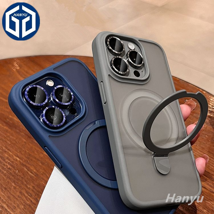 Porta-Anel Magnético Fosco De Luxo Rígido Sem Fio Compatível Para iPhone 11 12 13 14 15 Pro Max Plus Tampa Da Caixa Do Suporte Com Protetor De Lente De Câmera