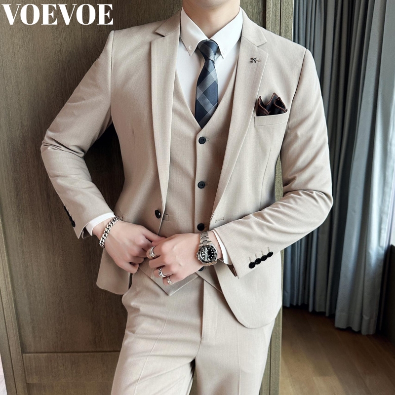Conjunto De Terno Masculino De 3 Peças Slim Fit Da Prova De S-7XL , Calça Colete De Jaqueta Sólida Com Um Botão