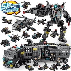1.000 pçs blocos de construção Lego tanque de bombeiros navio de guerra militar preto falcão SWAT pioneiro equipe montag