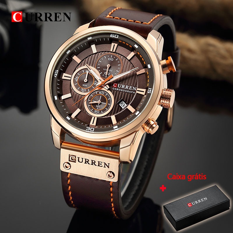 CURREN Relógio Masculino De Couro Militar De Luxo Multifuncional De Quartzo À Prova D'água 8291 - Watches