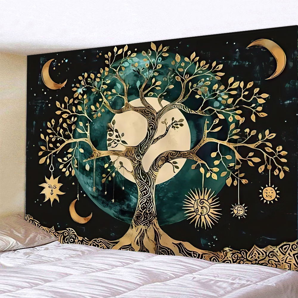 Tapeçaria divertida Decoração de quarto Estética Linda árvore da vida Lua Decoração Pano de fundo Decoração de casa Tape