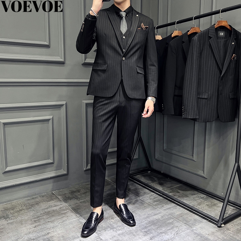 [S-7XL] VOEVOE Ternos Masculinos De 3 Peças De Festa De Casamento Slim Fit Formais Para Homens