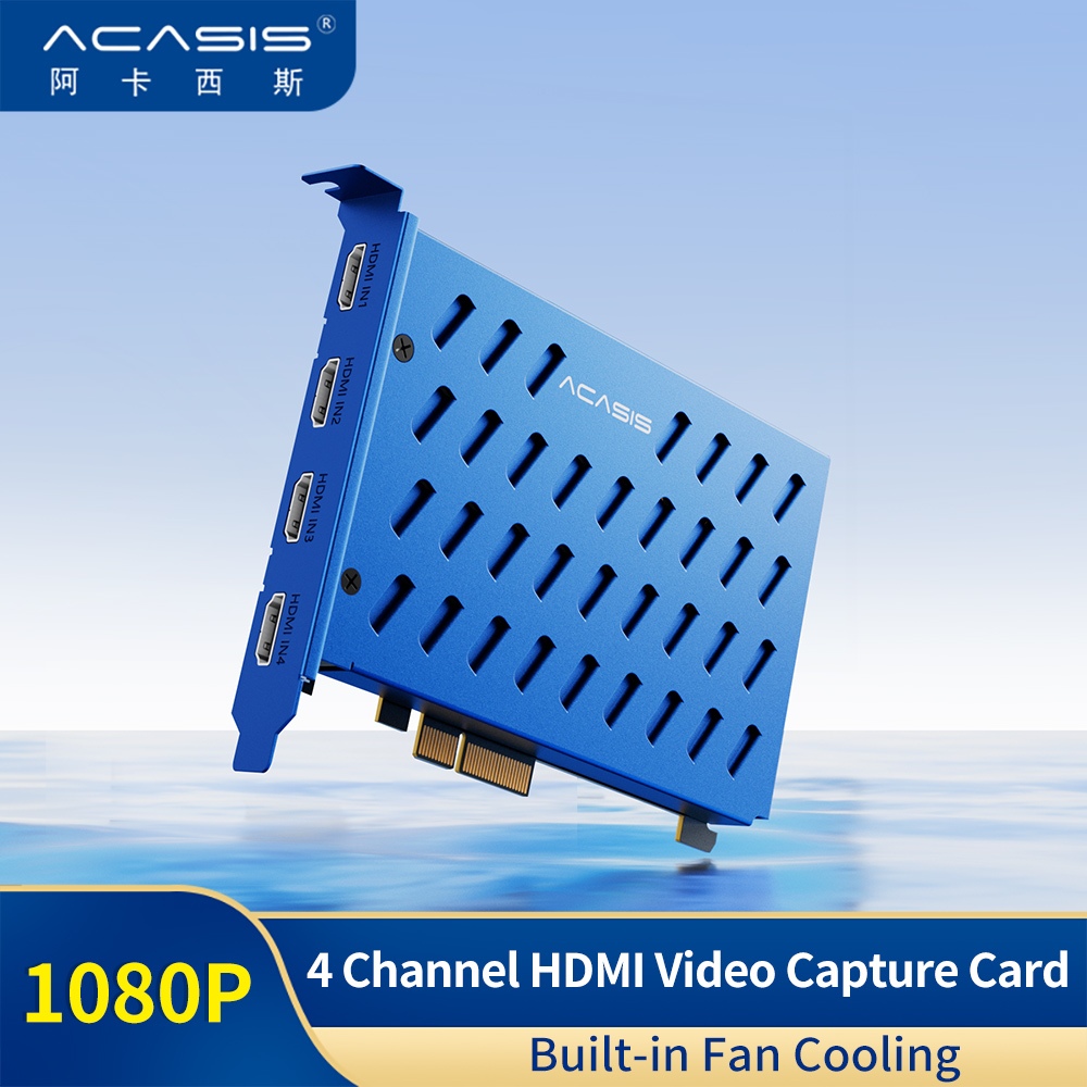 Placa de Captura de Vídeo HDMI Acasis 4 Canais Resfriamento de Ventilador Embutido PCIe 1080p 60fps PS4/Xbox/Camera Streaming Live Broadcasts