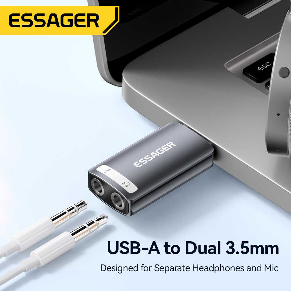 Essager Conversor De Placa De Som USB De 3.5 Mm Adaptador De Áudio Externo Microfone De Fone De Ouvido Com Driver Grátis