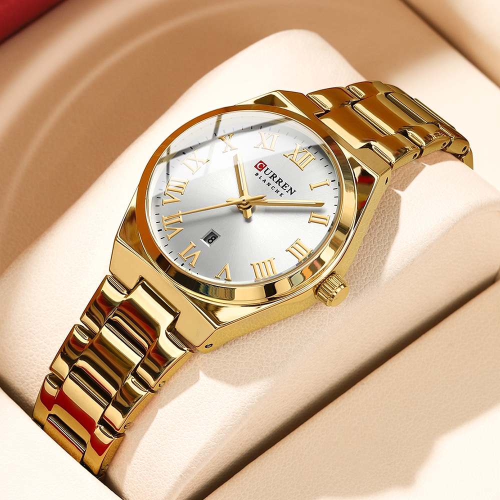 CURREN feminino Marca Original Moda Simples Ponteiros Luminosos Pequenos Analógicos De Quartzo De Aço Inoxidável 9095 XS - Watches