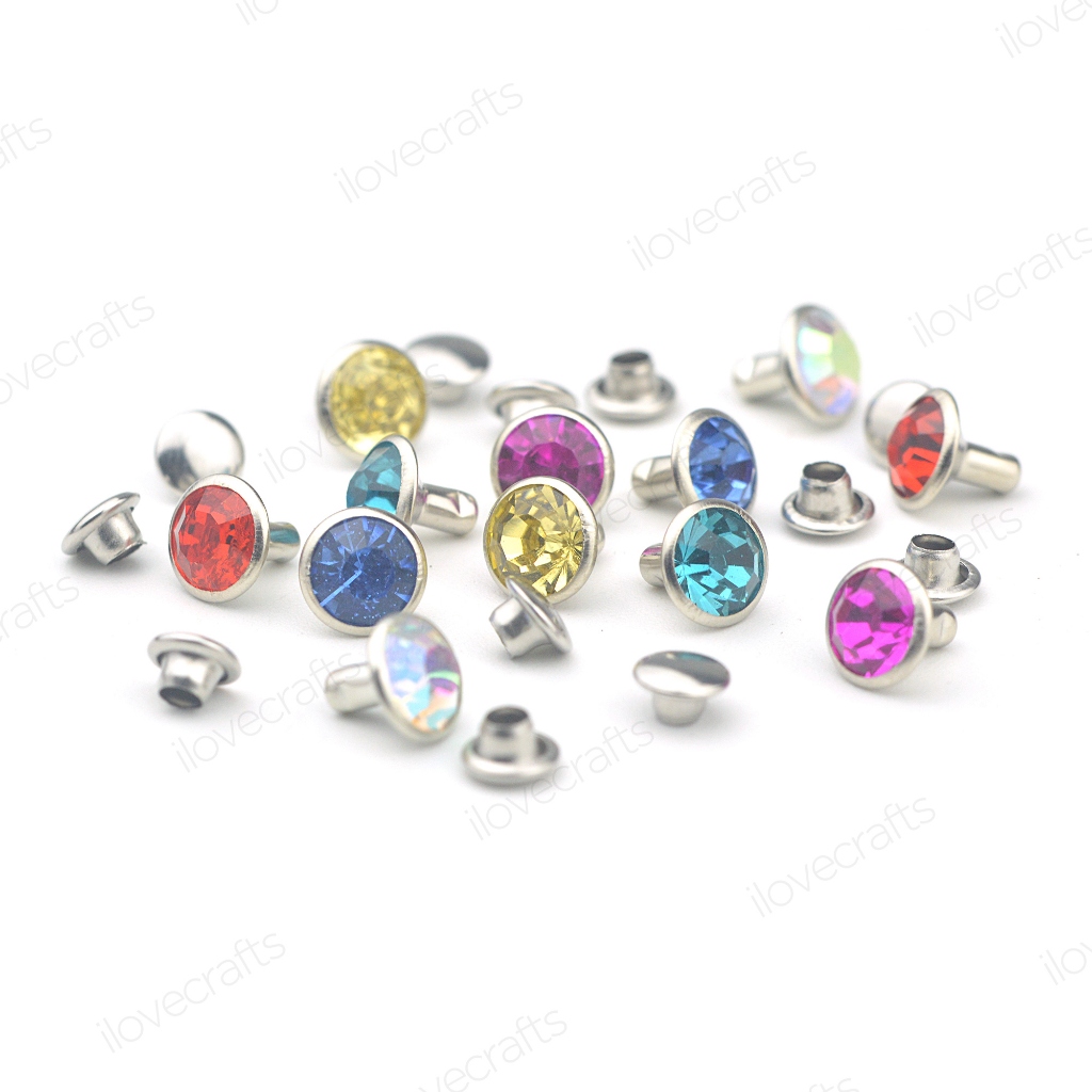 50pcs Rebites De Rhinestone Material De Latão Cristal Para Artesanato Em Couro 6mm Ou 8mm em Oferta na Shopee