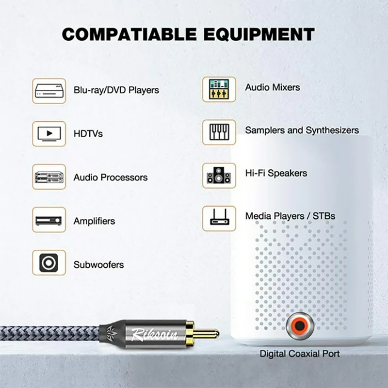 Cabo Coaxial de Áudio Digital Riksoin Gold RCA para RCA para Subwoofer de Home Theater HDTV Elite · foto 2