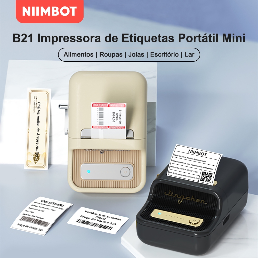 NIIMBOT B21 Impressora Portátil de Etiquetas Bluetooth Criadora de Etiquetas Adesivas Sem ...