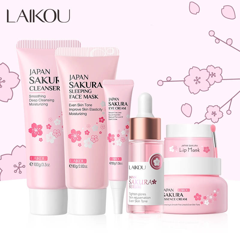 LAIKOU Japão Sakura Conjunto De Cuidados Com A Pele Hidratante Facial Apertar Poros Essênc...