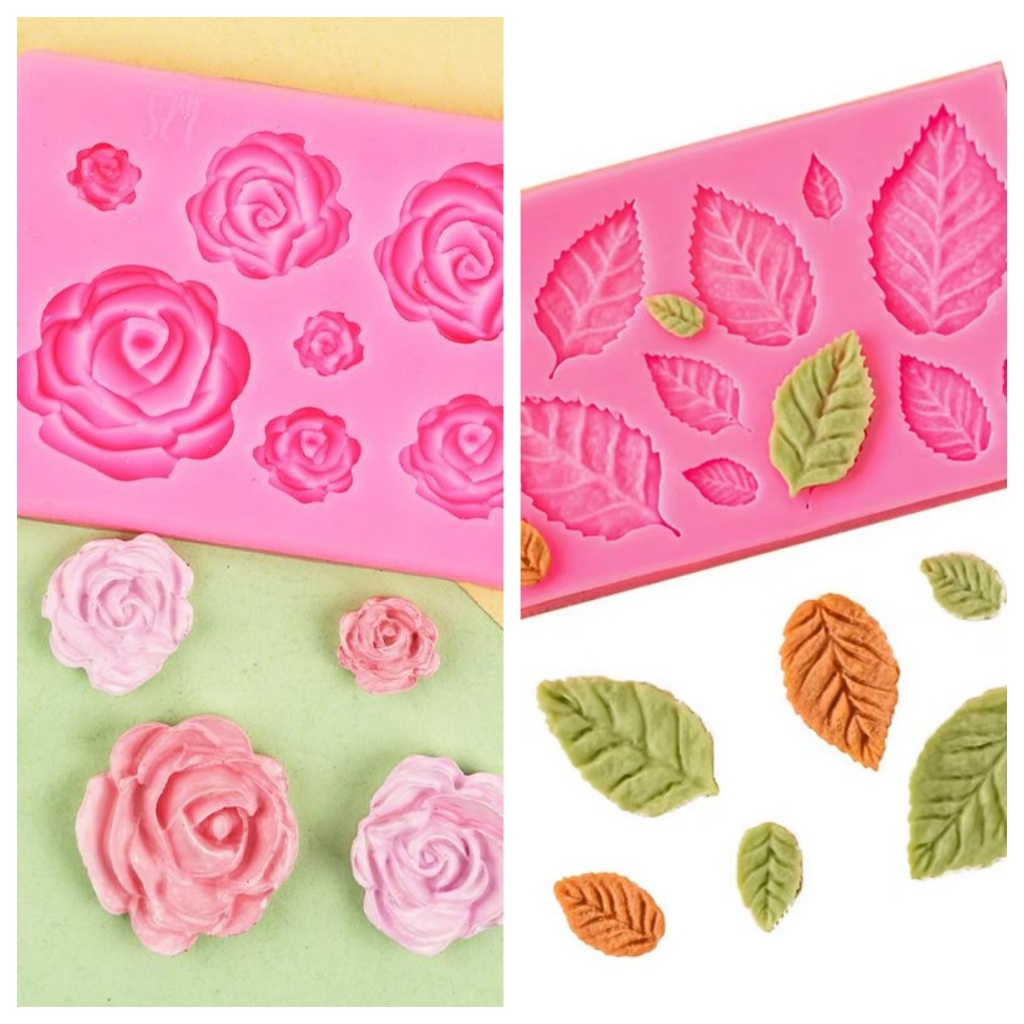 Molde de Rosa Molde Fondant de Silicone Molde de Flor de Rosa Molde de Folha de Rosa
