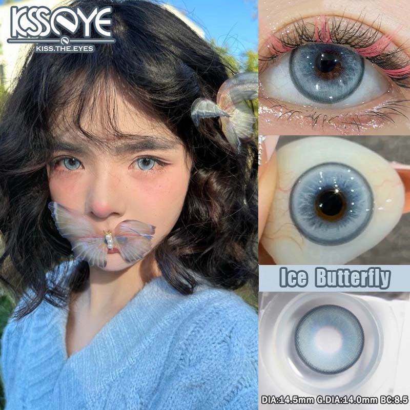 KSSEYE 2pcs Lentes De Contato Azuis Com Grau 14,5mm Cosplay Anime Eyes Ice Butterfly Uso Anual 2024 Nova Maquiagem Para Os Olhos