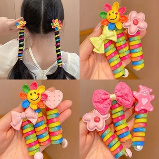 1 Peça Nova Cor Do Arco-Íris Bonito Alta Elástica Espiral Corda De Cabelo Cabeça Rabo De Cavalo Anel Faixa De Borracha C