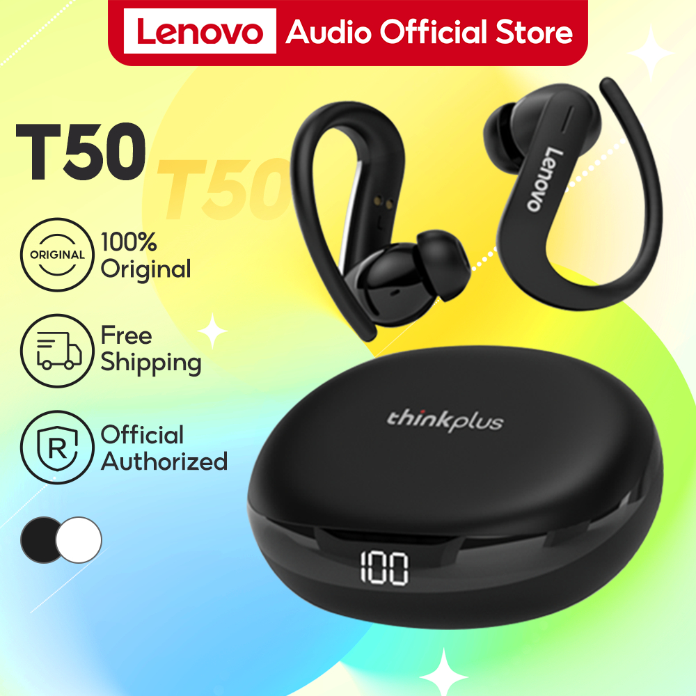 Fone De Ouvido Sem Fio Lenovo T50 À Prova D'água Com Microfone Jogo De Corrida Esportiva Fone HiFi Redução De Ruído Bluetooth5.2