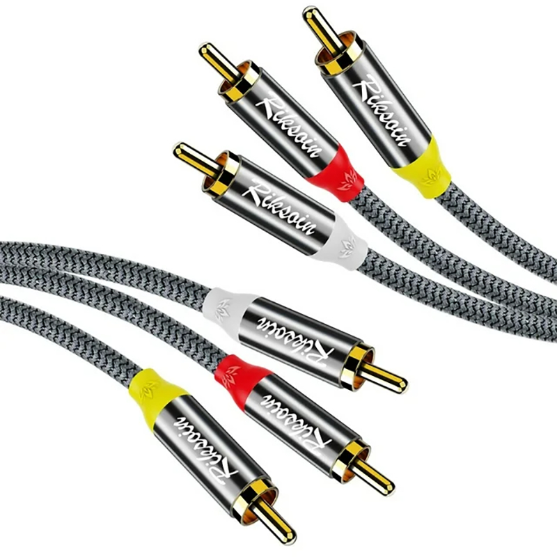 Riksoin Cabo AV RCA 3RCA trançado 2m/6,6pés para Amplificador de Som DVD Player HIFI Plus