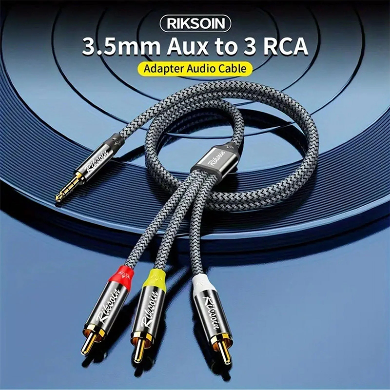 Cabo de Vídeo para Filmadora Riksoin 3,5mm para RCA 3,5mm Macho para 3 Plugues RCA Macho Cabo de Áudio e Vídeo Estéreo