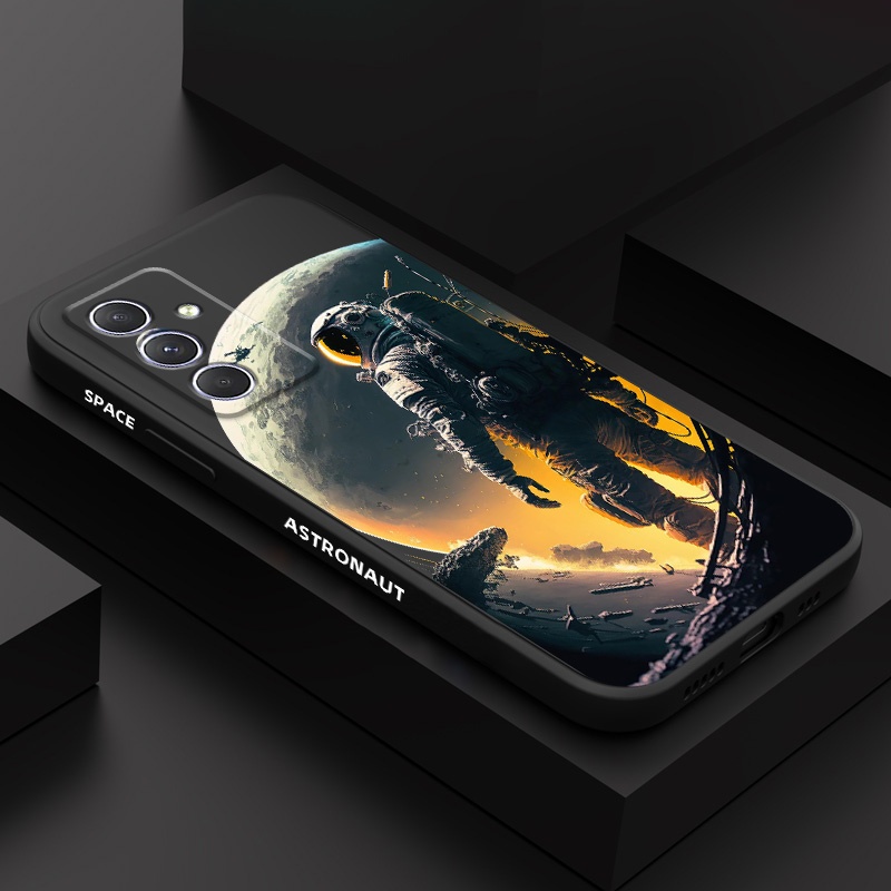 Ruínas Astronauta Caixa Telefônica Para Samsung Galaxy A54 A34 A24 A14 A04 A04S A04E A73 A53 A33 A23 A13 A03S A03 Core 4G 5G Capa De Padrão Lateral De Silicone Líquido