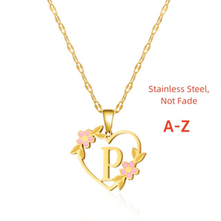 26 Letras A-Z Flor Colar De Aço Inoxidável Para Mulheres Jóias De Encanto Dourado em Oferta na Shopee