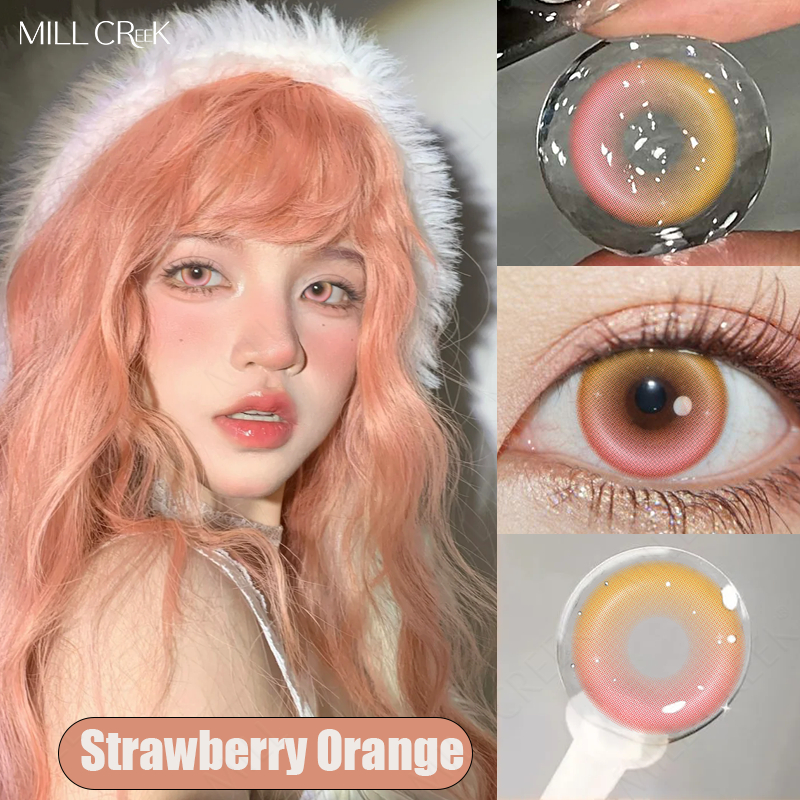 Lente De Contato Colorida MILLCREEK 2PCS Com Lentes De Grau Verde/Rosa/Azul/Púrpura Cosplay Uso Anual