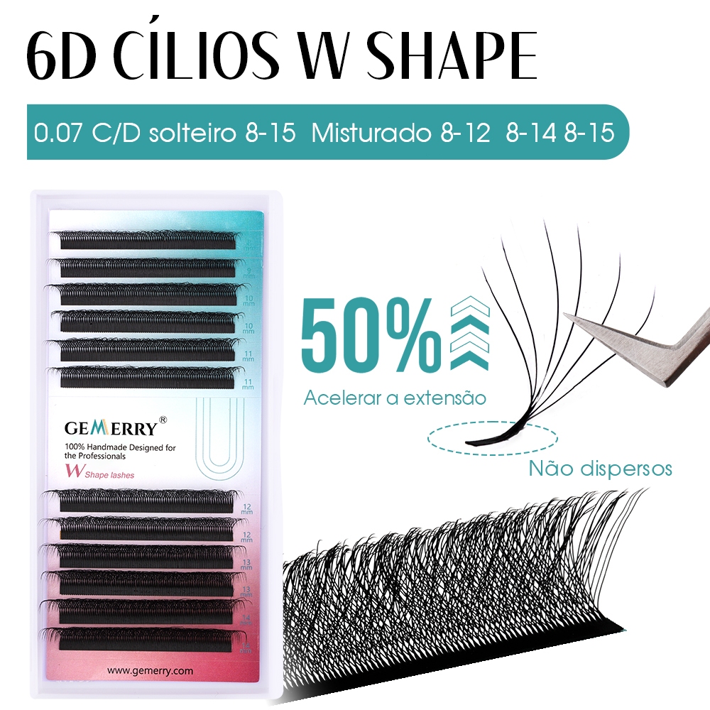 Cílios Gemerry yy 12 linhas 3D 4D 5D 6D W Forma Natural Brasileiro Macio Premade volume Extensão de Cílios yy Cílios de tecidos de ponta dupla de volume brasileiro yy