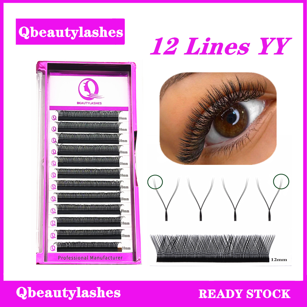 Qbeautylashes YY 12Lines Forma 0.07 Natural EyeLash Extensions Duas Pestanas De Ventilador De Ponta Brasileira Fornecidas Com Pretas