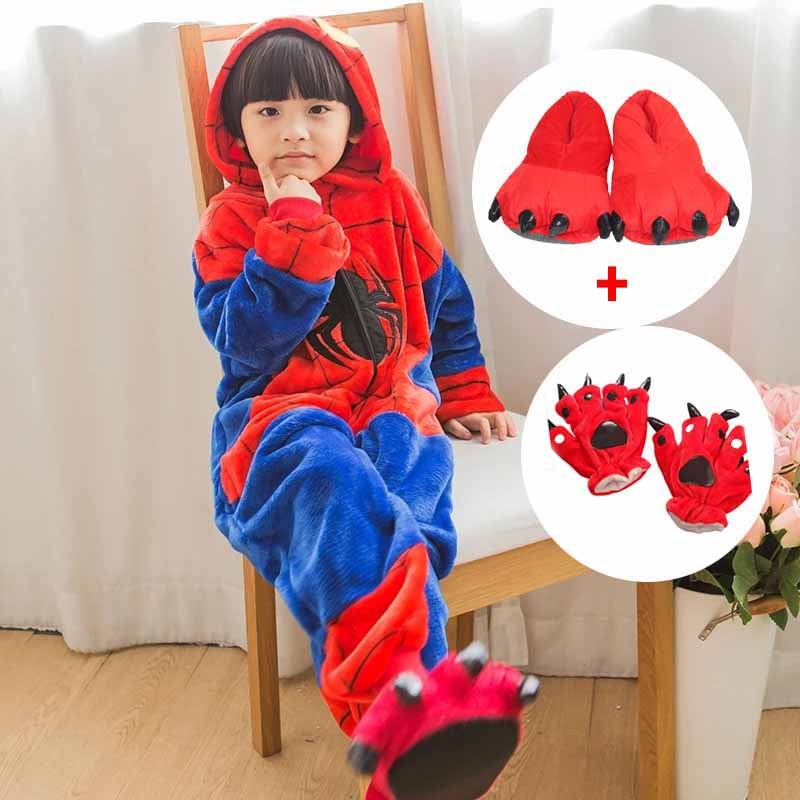 Novo SpiderMan Boys Pijama Vermelho Flanela Fatos De Salto Quentes Moda Cartoon Infantil Cosplay Roupa De Inverno Capuz