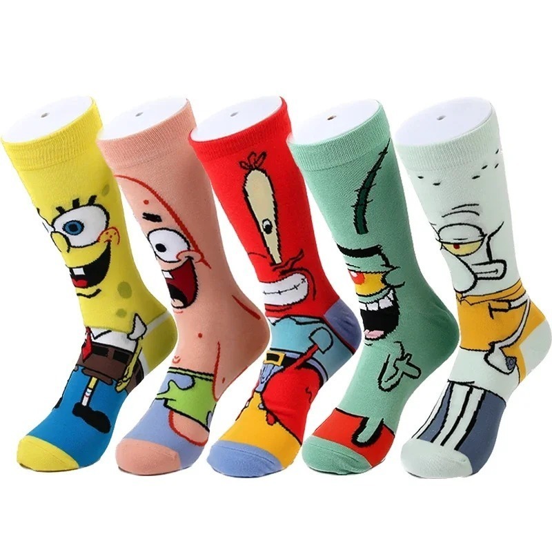 5 Pares De Meias De Esponja Animadas Série Caranguejos Vermelhos Estrelas Rosa Desenho Ani...