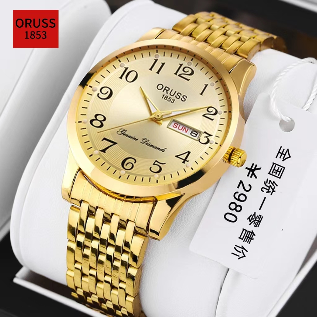 ORUSS Calendário Duplo Original Gold Luxo à prova d'água Relógio de Moda Masculi