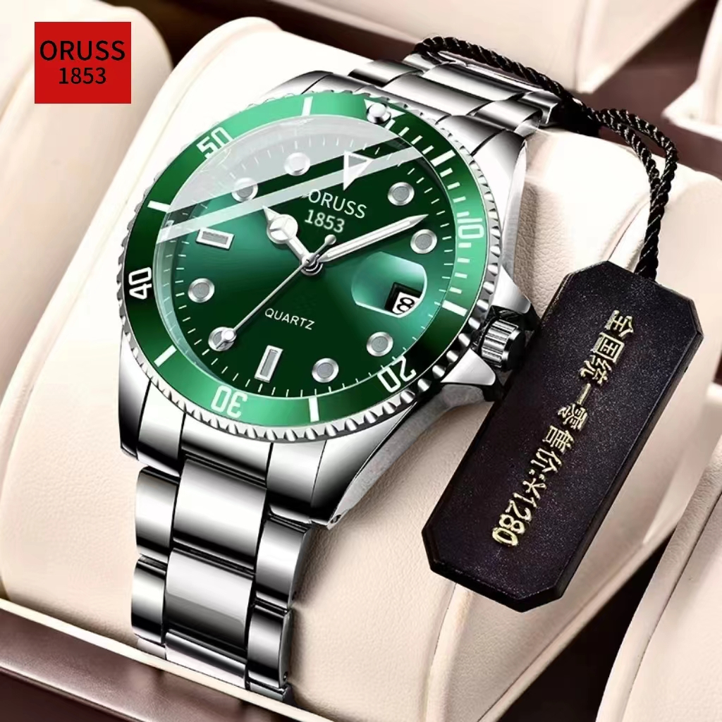 ORUSS Original Luxo Aço Inoxidável à prova d'água Data Moda Luminosa Homens Prat