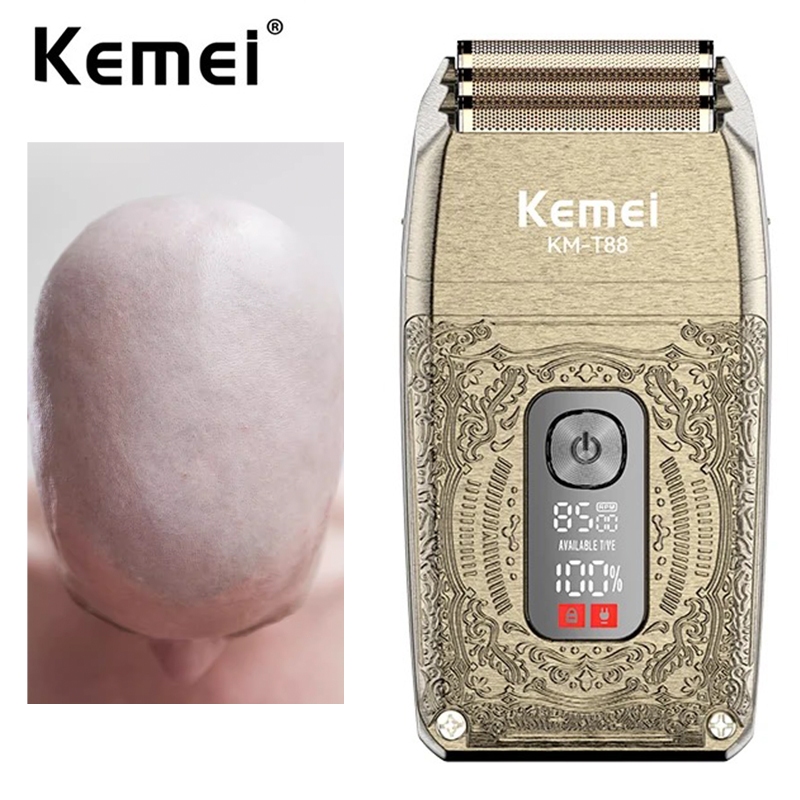 Kemei Barbeadores Elétricos De Lâminas Triplas Recarregáveis Profissionais De Barbear Sem Fio Com Cabeça Careca Homens 8500RPM - Beauty
