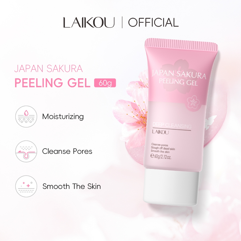 LAIKOU Japão Sakura Esfoliante Facial Remover Pele Morta Limpeza Cravos Pele Suave 60g flores de cerejeira - Beauty