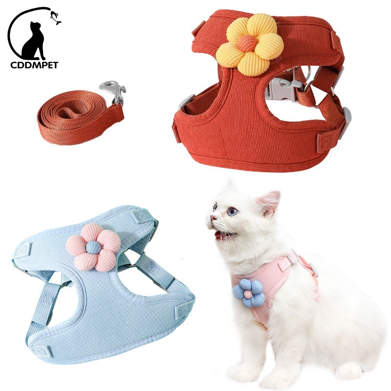 Cachorro Coleira Peitoral Com Guia Para Cães Colete Gatos Respirável Com Decoração De Flores em Oferta na Shopee